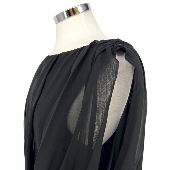 Saks Fifth Avenue Black Silk Blend Ruched Sleeveless Party Dress Size 12 - Picture 4 of 13